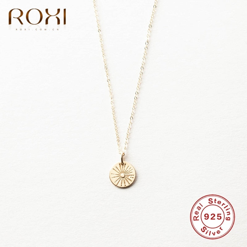 ROXI Ins Fireworks Pendant Necklaces for Women Men Jewelry 925 Sterling Silver Sun Gold Necklace Collares Chains Naszyjnik - luckacco