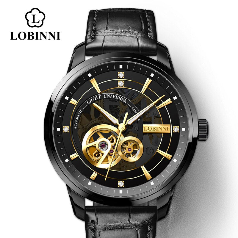 LOBINNI Seagull Automatic Mechanical Watch Luxury Brand Men Watch Leather Sapphire Waterproof 50M Male Wristwatch - luckacco