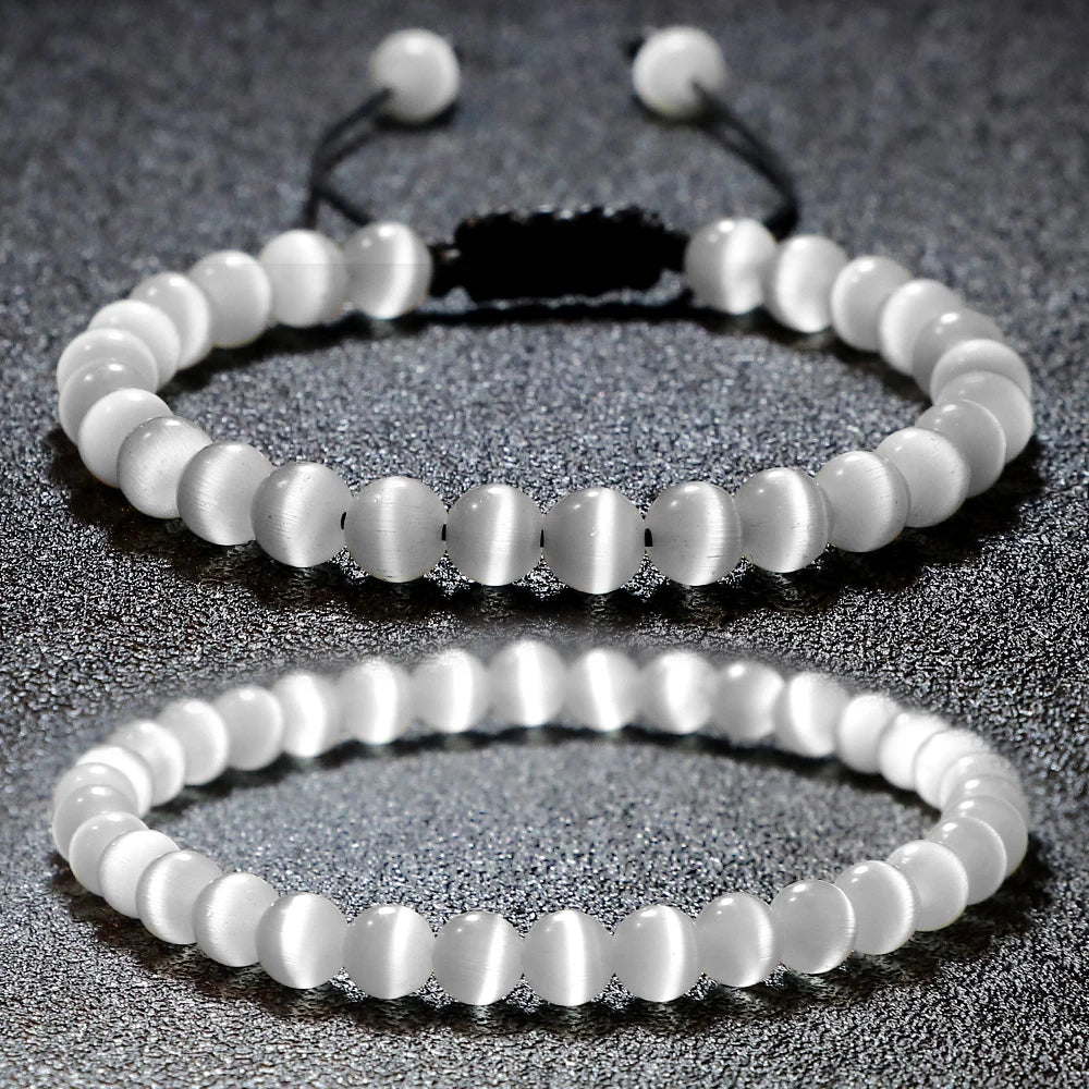 luckacco natural opal beads bracelets smooth cat eye quartz chakra beads bracelet & bangle for women men adjustable wrist jewelry pulsera