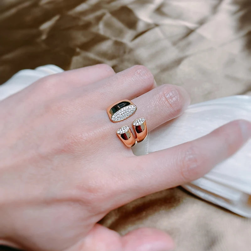 luckacco kinel terndy natural zircon 585 rose gold color geometric ring for women girls party fine jewelry christmas gift