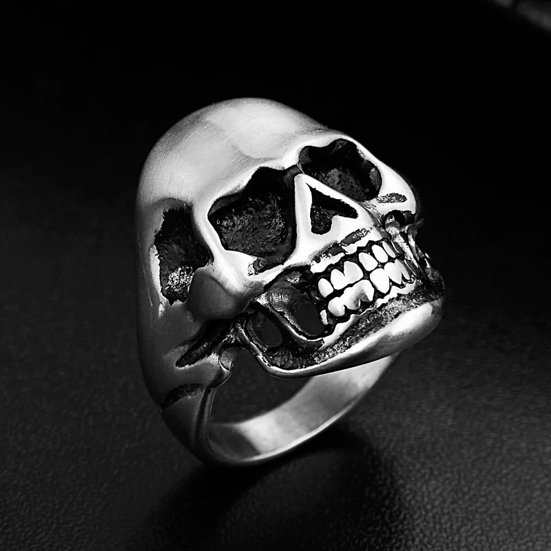luckacco men's solid skull ring gothic punk biker rider red/blue eyes vintage stainless steel skeleton finger band men jewelry
