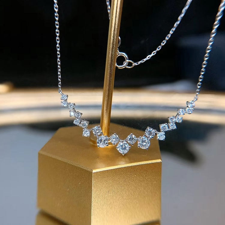 Fashion New Product 1 Carat Smile Diamond Pendant Silver Necklace Female Shiny Crystal Clavicle Chain Jewelry Party Gift - luckacco