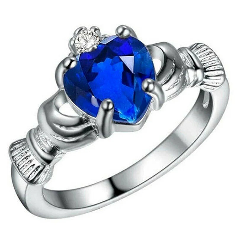 luckacco women silver color zircon crown wedding engagement claddagh ring size 6-10