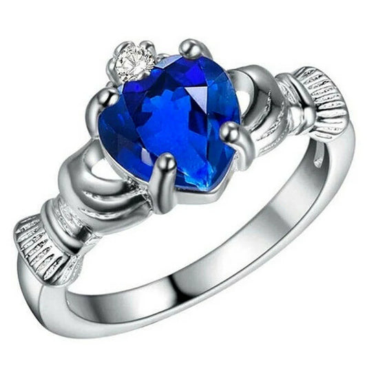 Luckacco Women Silver Color Zircon Crown Wedding Engagement Claddagh Ring Size 6-10
