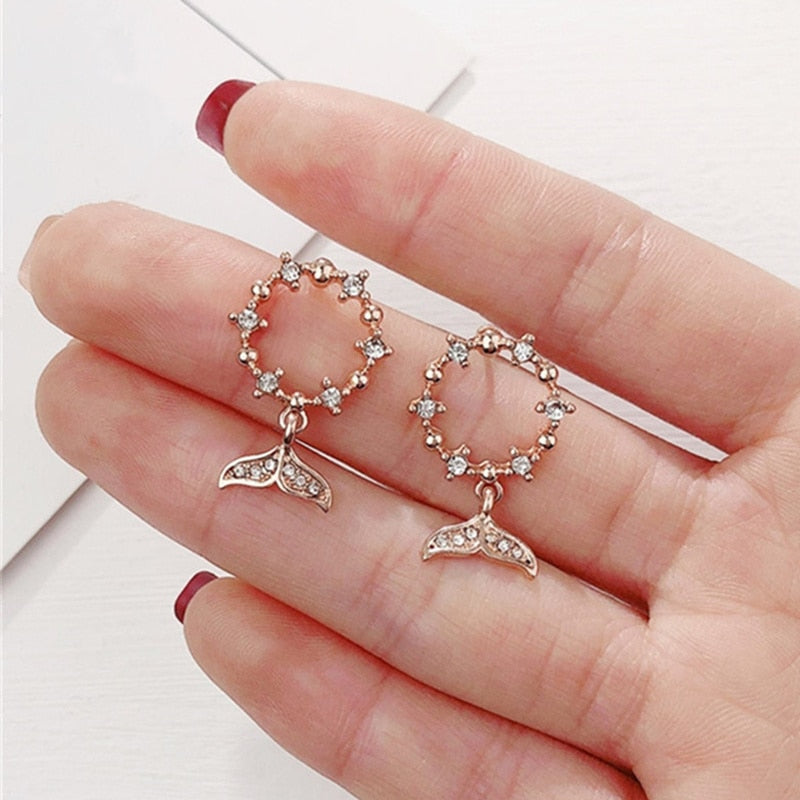 Fishtail Stud Earrings Crystal Earring Geometric Mermaid Earrings For Woman Korean Bijoux Party Jewelry Gifts Wholesale - luckacco