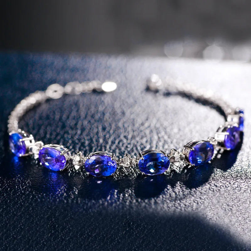 luckacco luxury 100% s925 silver bracelets for woman with blue sapphire gemstone lady fine jewelry  gift