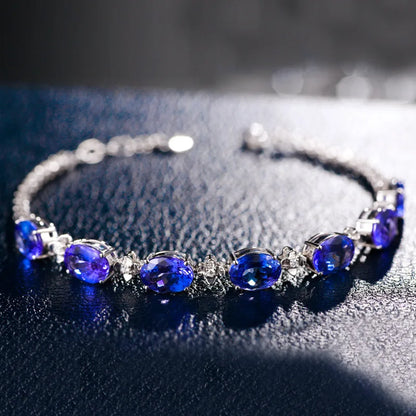 Luckacco Luxury 100% S925 Silver Bracelets For Woman With Blue Sapphire Gemstone Lady Fine Jewelry  Gift