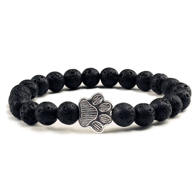 luckacco men natural black lava stone bracelet cat paw blue pine beaded bracelets bangles energy women yoga fashion couple jewelry gifts