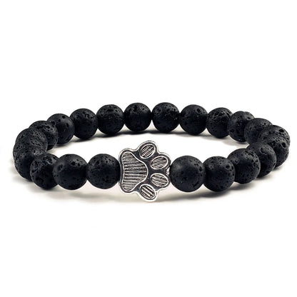Luckacco Men Natural Black Lava Stone Bracelet Cat Paw Blue Pine Beaded Bracelets Bangles Energy Women Yoga Fashion Couple Jewelry Gifts