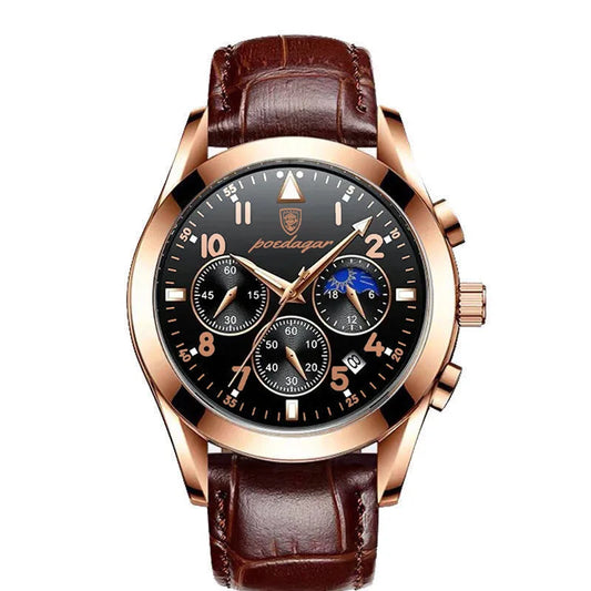 Luckacco POEDAGAR Men Watch New Top Brand Luxury Waterproof Luminous Sport Wristwatch Quartz Military Genuine Leather Relogio Masculino