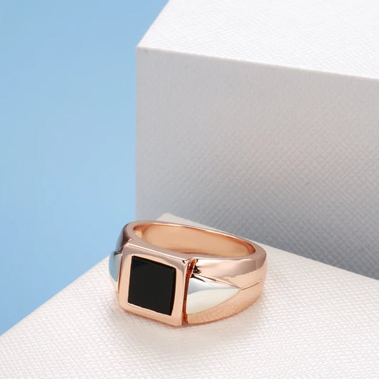 Luckacco Kinel Hot Fashion Black Stone Men Ring 585 Rose Gold Simple Square Ring For Women High Quality Daily Fine Jewelry