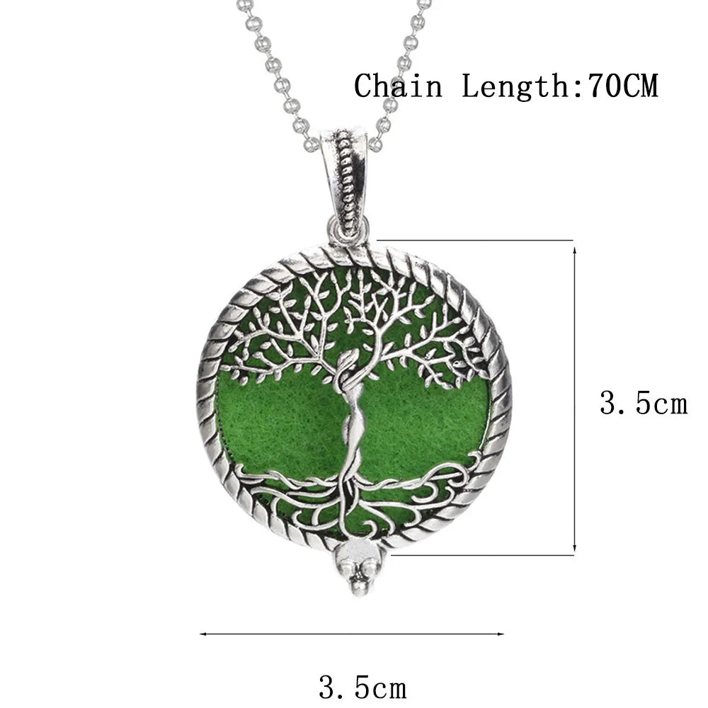 luckacco aromatherapy necklace tree of life diffuser jewelry vintage open locket pendant essential oil perfume aroma diffuser necklace