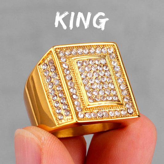 Luckacco Luxury Rhinestone Stainless Steel Mens Rings Simple Trendy For Male Boyfriend Biker Jewelry Creativity Gift