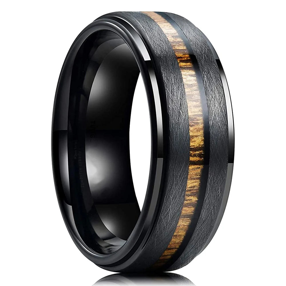 luckacco fashion 8mm men stainless steel rings inlay meteorite abalone shell rings for men women wedding engagement band jewelry gift
