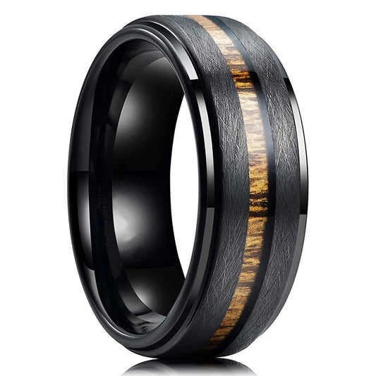 Luckacco Fashion 8mm Men Stainless Steel Rings Inlay Meteorite Abalone Shell Rings For Men Women Wedding Engagement Band Jewelry Gift