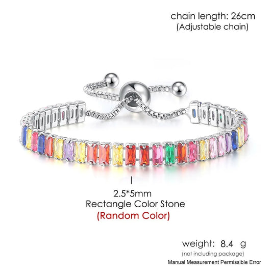 Luckacco Adjustable Multicolor Tennis Bracelets for Women Ladies Wedding Rainbow Colorful Zircon Charm Bracelet Hand Chain Jewelry DZH043