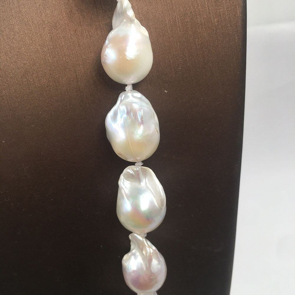 100% NATURE FRESHWATER Baroque PEARL NECKLACE in nature color, big baroque pearl .A + grade pearl good luster have flaw -  - Luckacco Jewelry and Watch Store