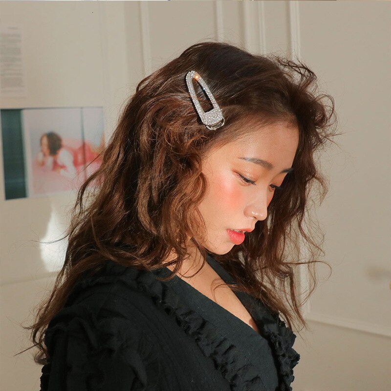 Fashion Shiny Luxury Full Crystal Pearl Women Barrettes Waterdrop Square Hair Clip Hairgrips Hair Accessories Korea Headwear - luckacco