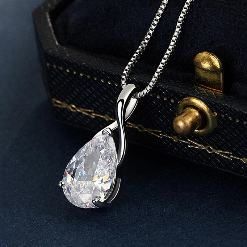 New Lady 925 Silver Necklace Female Accessories Choker Trendy Crystal Water Drop Pendant Necklace Women Jewelry Fast Shipping - luckacco