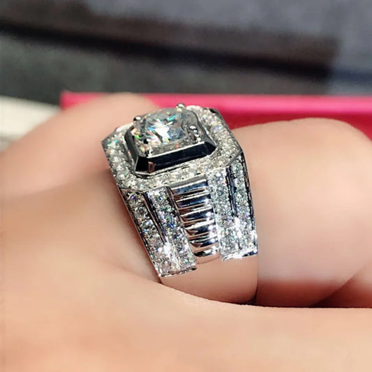 Luckacco Gorgeous Men's Big Natural Birthstone Crystal Zircon Rings Luxury Banquet Engagement Ring for Men Wedding Band Jewelry