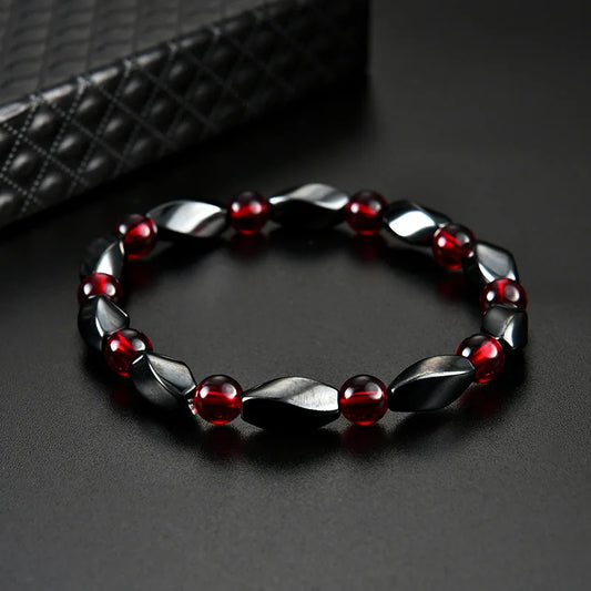 Luckacco Fashion Red Agates Hematite Bracelets Men Positive Energy Hematite Charm Bracelets Women Natural Stone Lucky Bracelet Jewelry