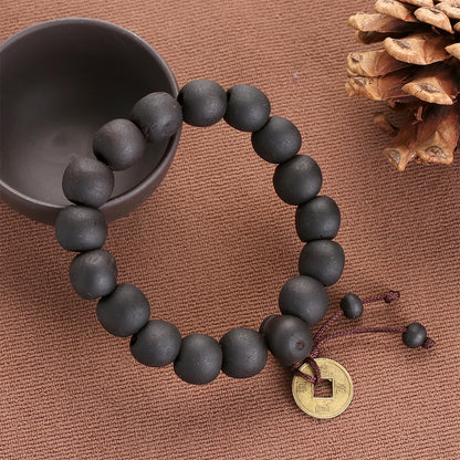 Luckacco 1Pc Wood Bead New Buddha Bracelet Buddhist  Bangle Prayer Beads Copper Coin Women Men Lucky Religion Bracelets Charm Jewelry