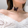 Luckacco Elegant Multilayer Pearl Choker Necklace Vintage Flower Butterfly Acrylic Chain Necklace For Women Fashion Wedding Jewelry Gift