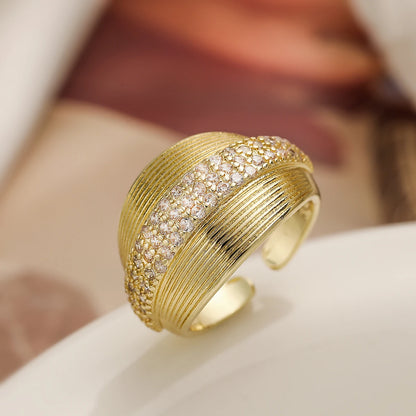Luckacco 31styles Luxury AAA Cubic Zirconia Inlay Copper Wedding Jewelry Gold Color Statement Geometric Rings For Elegant Women