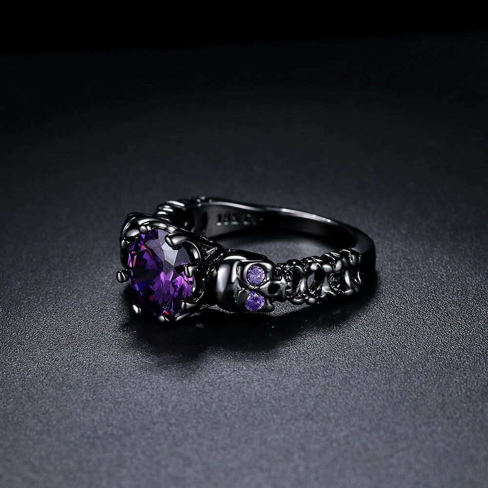 luckacco retro punk skull gothic ring for women men halloween goth black gold color rings accession  fashion jewelry r523