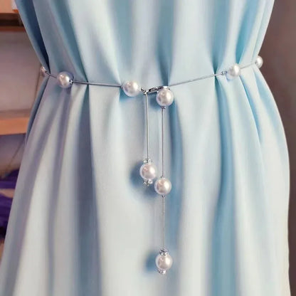 Luckacco Ladies Versatile, Beautiful Pearl Chain, Thin Waistband, Versatile Dress Waist Chain