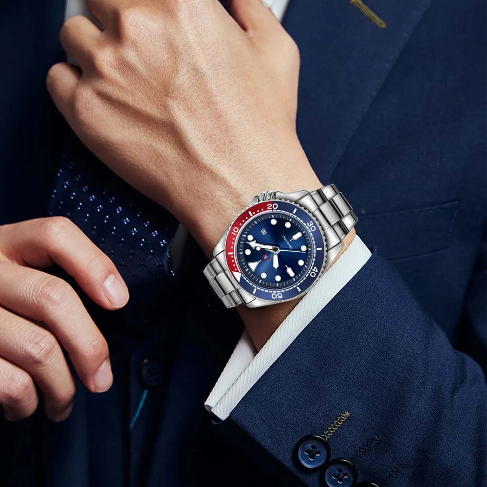 luckacco 2025 new men's quartz watch fashion classic business men's watch quartz watch men's luminous calendar steel belt watch student