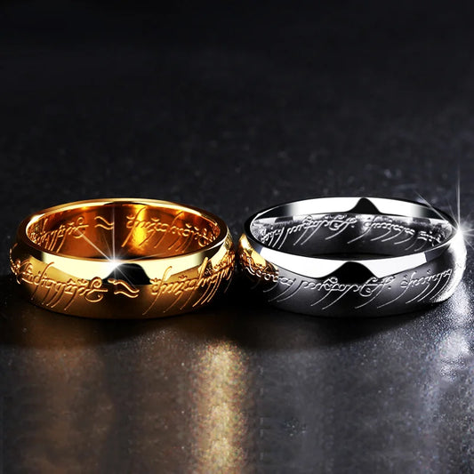 Luckacco Vacuum Plating Midi Stainless Steel One Ring of Power 3D Carved Refined Wedding Ring Lovers Women Men Fashion Jewelry