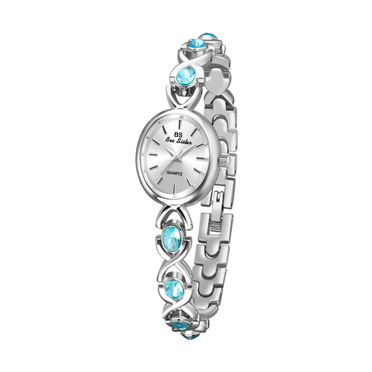 Luckacco Blue Jewel Oval Bracelet Watch Luxury Crystal Quartz Watches For Woman Vintage Gold Silver Jade Wristwatch Gifts For Women