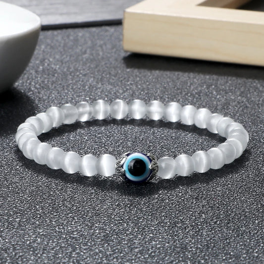 Luckacco Pink Cat Eye Stone Bracelet for Women Men Natural Opal Quartz Chakra Devil's Eye Beads Butterfly Charm Bangle Wrist Jewelry Gift