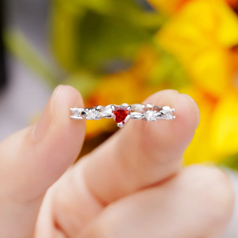 luckacco romantic pink heart shaped ring for female cubic zirconia bridal wedding party  with minimalist fashion jewelry accessories
