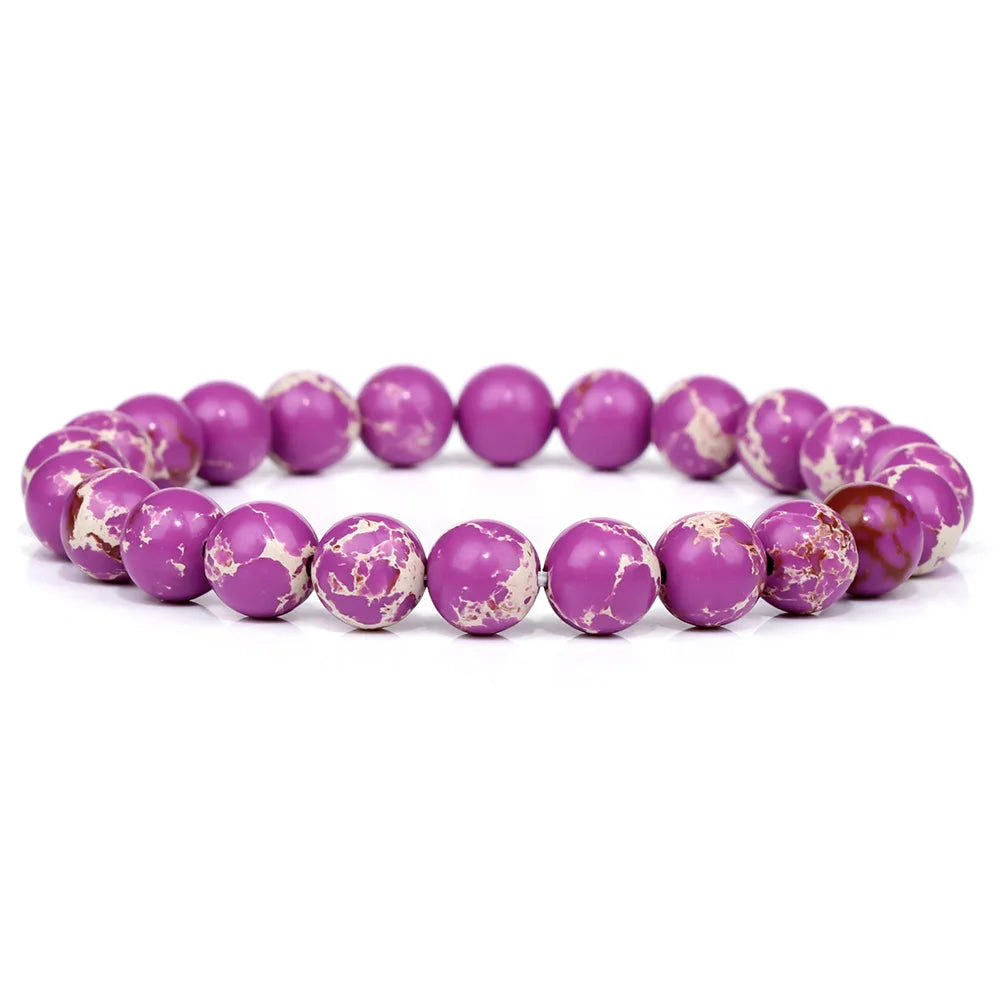 luckacco purple stone bracelet 8mm natural stone fire dragon agates amethysts fluorite jasper beads elastic bracelets for women men