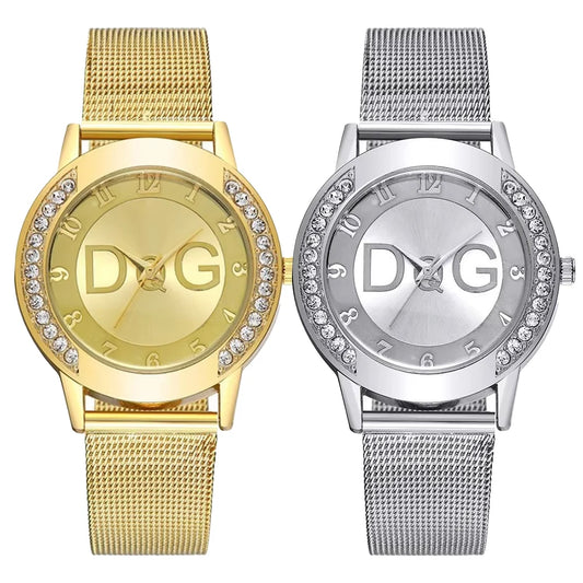Luckacco Luxury 2025 Women's watches With Diamonds Simple Digital Design Ladies' Quartz Watch Casual Gold Mesh Belt Women Clock Strap