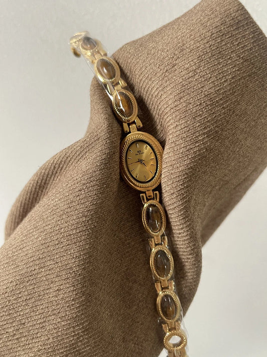 Luckacco Natural Jade Bracelet Watch Gift Women,Ladies Watches Luxury High Quality Gold Quartz Watches, Elegant Women's Wristwatches