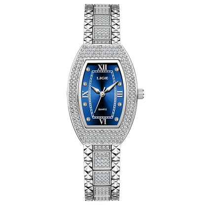 Luckacco LIGE New Original Design Luxury Diamond Watch For Women Elegant Watches Fashion Out Sport Stainless steel Waterproof Mille Clock