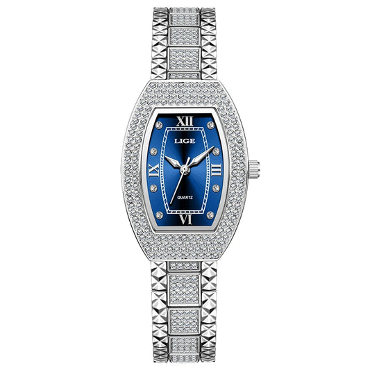 Luckacco LIGE New Original Design Luxury Diamond Watch For Women Elegant Watches Fashion Out Sport Stainless steel Waterproof Mille Clock