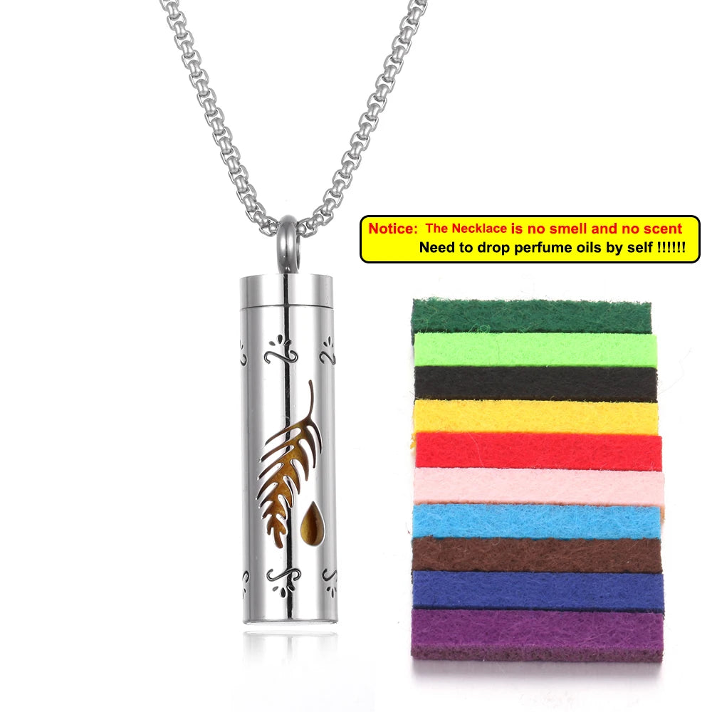 luckacco long strip stainless steel aromatherapy necklace perfume diffuser essential oil diffuser pendant necklace jewelry accessories