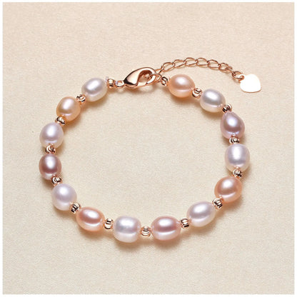 Luckacco 5-6mm Small Rice Pearl Strand Bracelets for Women Sweet Real Mixed Baroque Pearls Elegant Natural Freshwater Pearl Bracelets