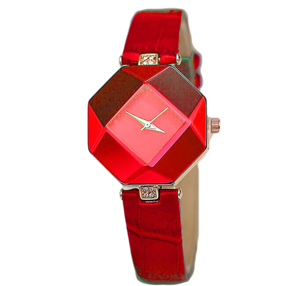 Women Watches Sliver Leisure Gem Cut Geometry Crystal Leather Quartz Wristwatch Fashion Dress Ladies Gift Clock Relogio Feminino -  - Luckacco Jewelry and Watch Store
