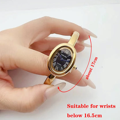 Luckacco Famous Brand Women Quartz Watch Fashion Luxury Gold Wristwatch Gift Ladies Rome Dial Bracelet Watch  Clock