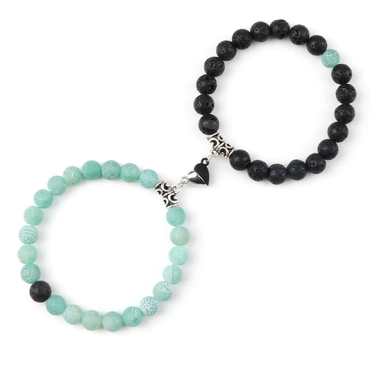 Luckacco 2pcs/set Natural Stone Beaded Bracelet For Lovers Distance Heart Magnet Buckle Couple Bracelets Friendship Fashion Jewelry Gifts