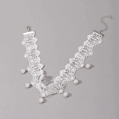 Luckacco Bohemia Elegant Vintage Imitation Pearl White Lace Statement Choker Necklaces Bridal 2022 Fashion Jewelry For Women Wedding Gift