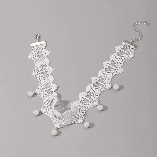 Luckacco Bohemia Elegant Vintage Imitation Pearl White Lace Statement Choker Necklaces Bridal 2022 Fashion Jewelry For Women Wedding Gift