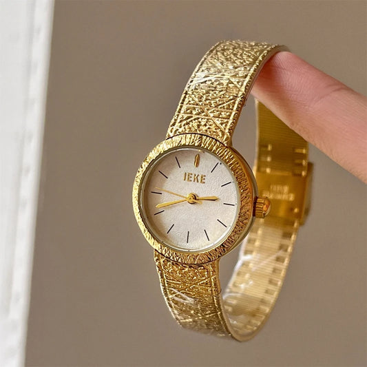 Luckacco 2025 Vintage Woman Quartz Watch Gold Noble Clock Fashion Bracelet Steel Belt Elegant Women Watches Luxury