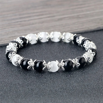 Luckacco 8mm White Howlite Stone Women Bracelet Metal Spacer Charm Natural Agates Pink Rose Quartz Beads Bracelets for Men Jewelry Gifts