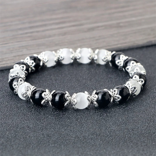 Luckacco 8mm White Howlite Stone Women Bracelet Metal Spacer Charm Natural Agates Pink Rose Quartz Beads Bracelets for Men Jewelry Gifts